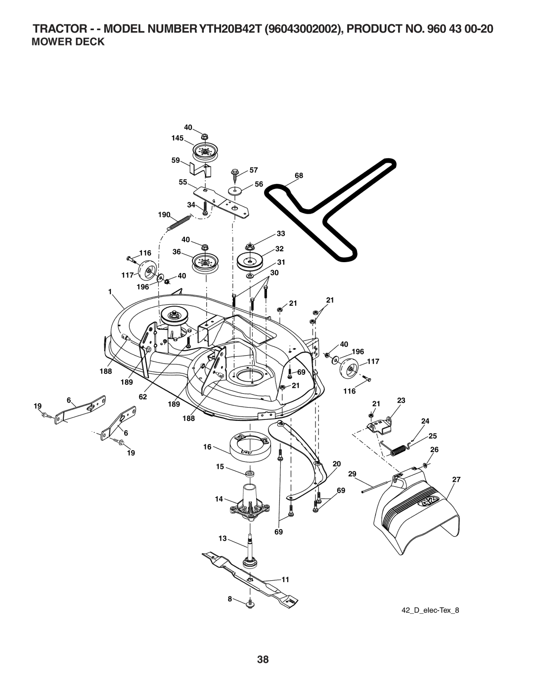 Husqvarna YTH20B42T owner manual Mower Deck 