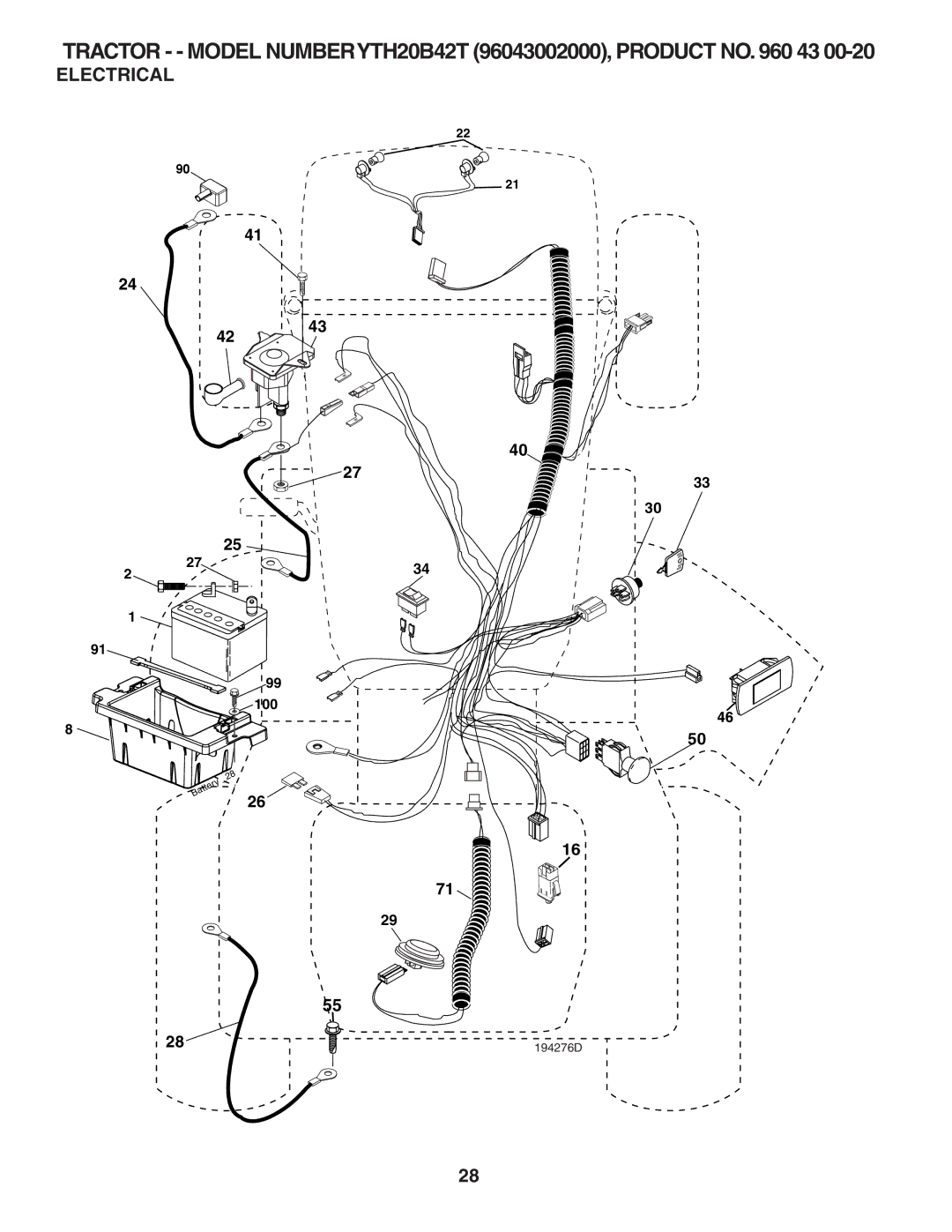 Husqvarna YTH20B42T owner manual Electrical 