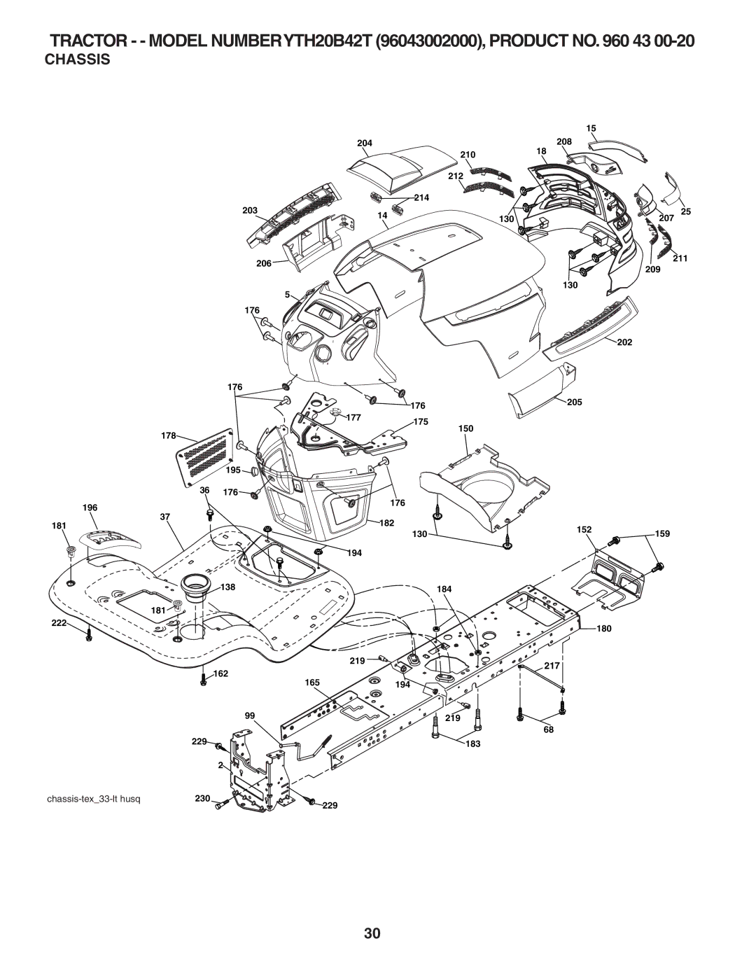 Husqvarna YTH20B42T owner manual Chassis 