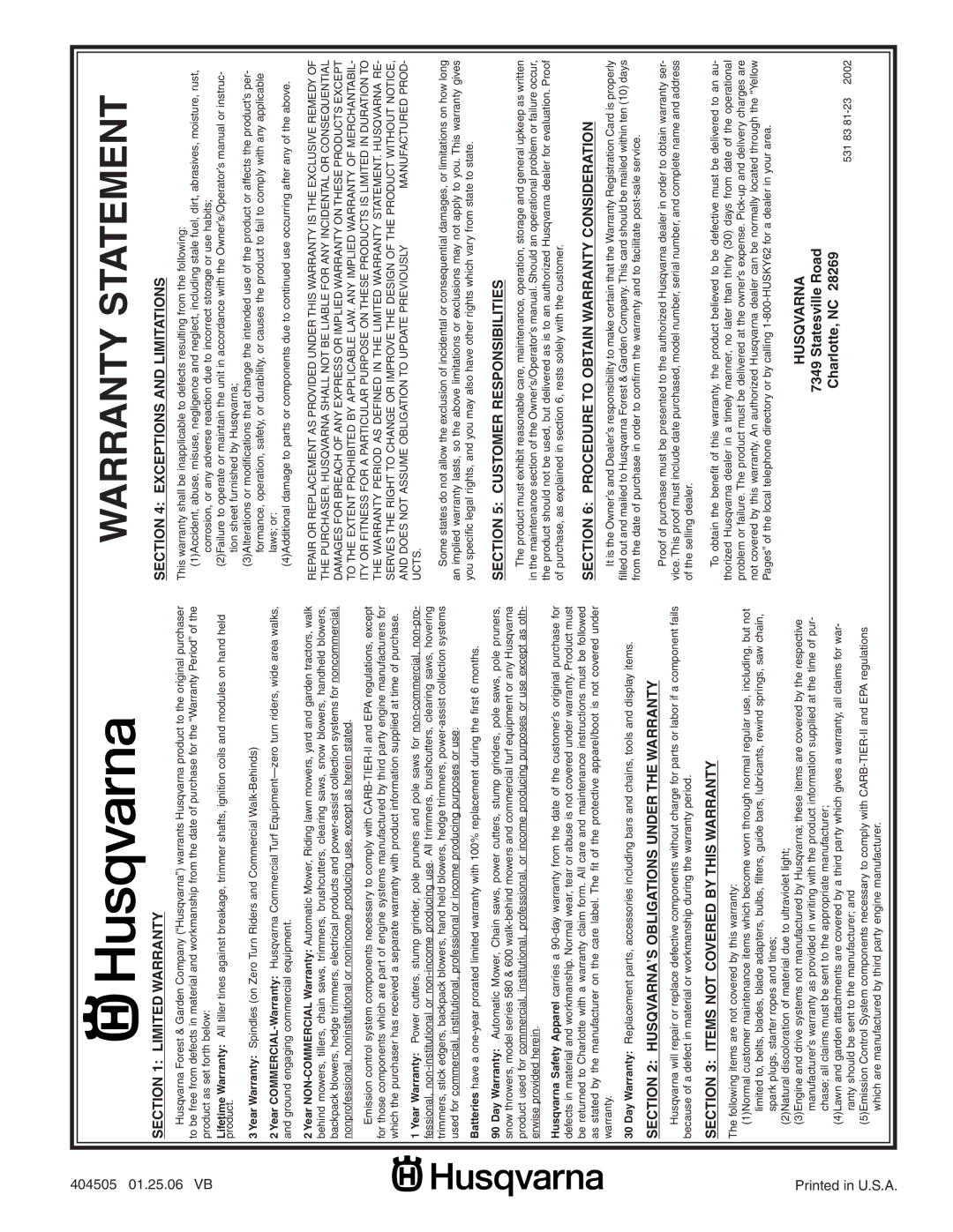 Husqvarna YTH20B42T owner manual Warranty Statement 