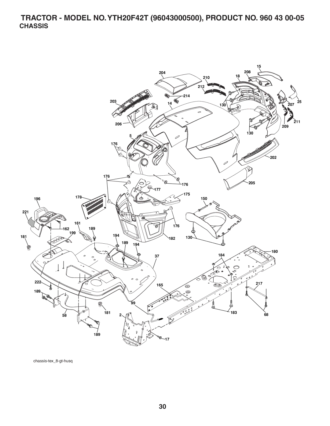 Husqvarna YTH20F42T owner manual Chassis 