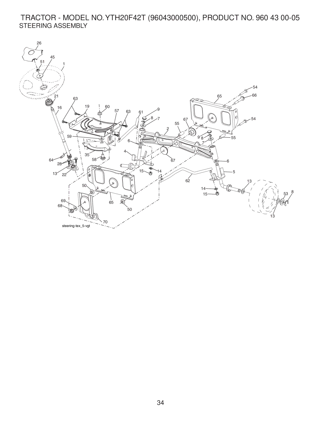 Husqvarna YTH20F42T owner manual Steering Assembly 