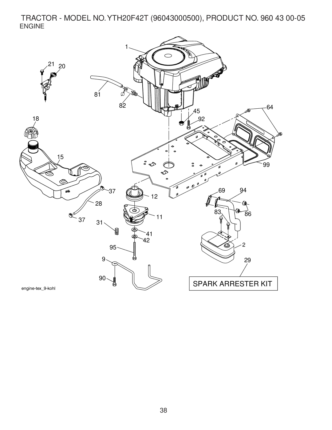 Husqvarna YTH20F42T owner manual Engine 