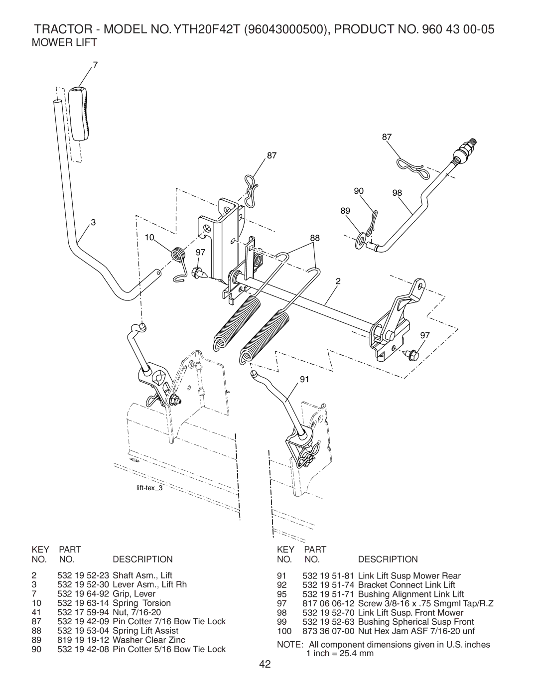 Husqvarna YTH20F42T owner manual Mower Lift 