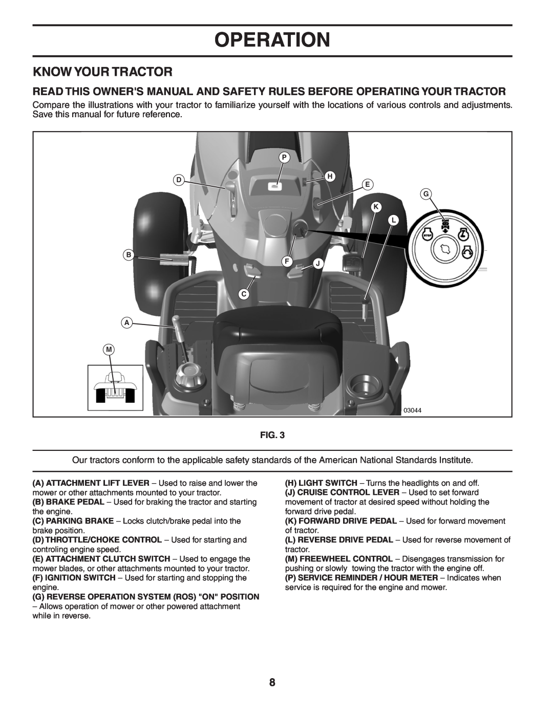 Husqvarna YTH20F42T owner manual Know Your Tractor, G Reverse Operation System Ros On Position 