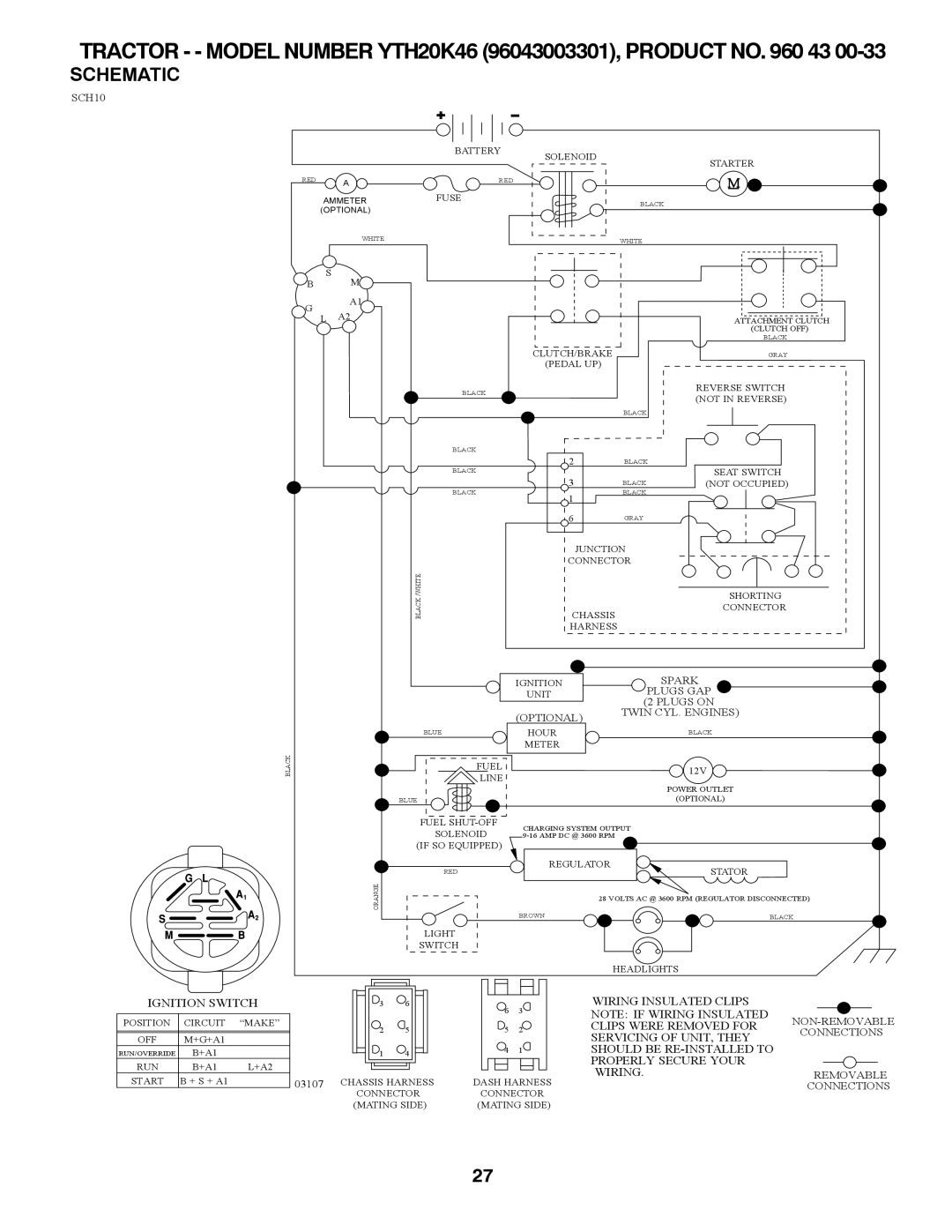 Husqvarna owner manual Tractor - Model Number YTH20K46 96043003301, Product no 43, Schematic 