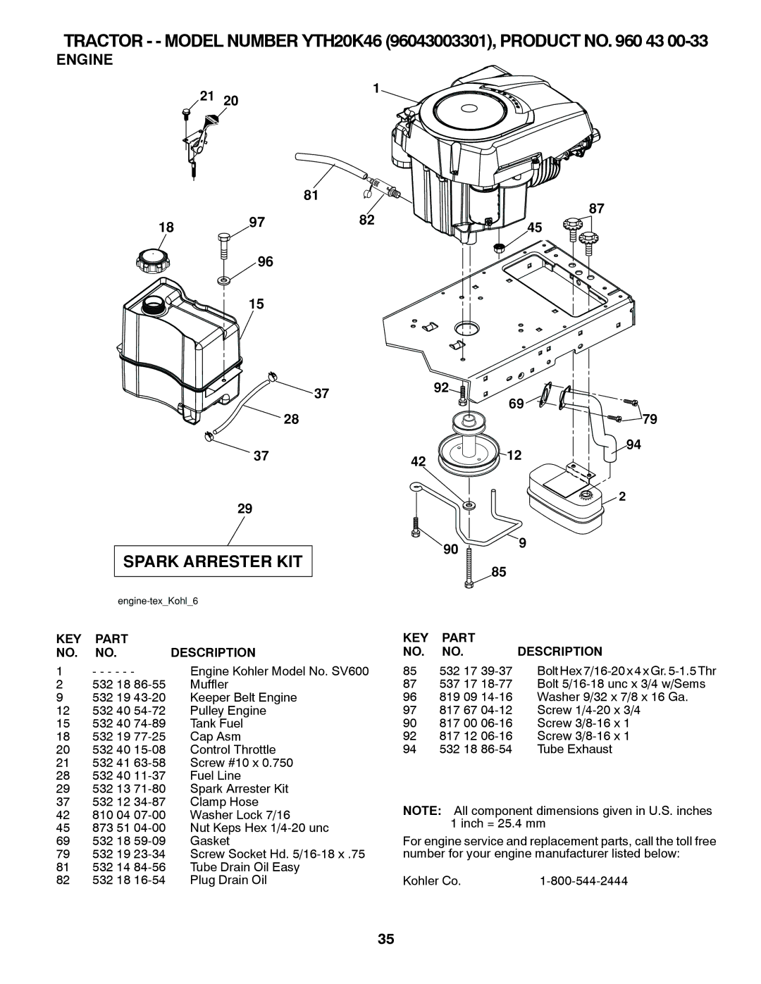 Husqvarna YTH20K46 owner manual 30!2+ª!22%34%2ª+4, Engine 