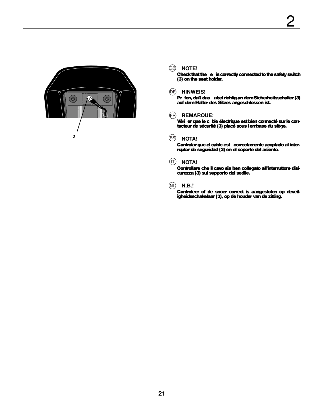 Husqvarna YTH210XP instruction manual Hinweis, Remarque, Nota 