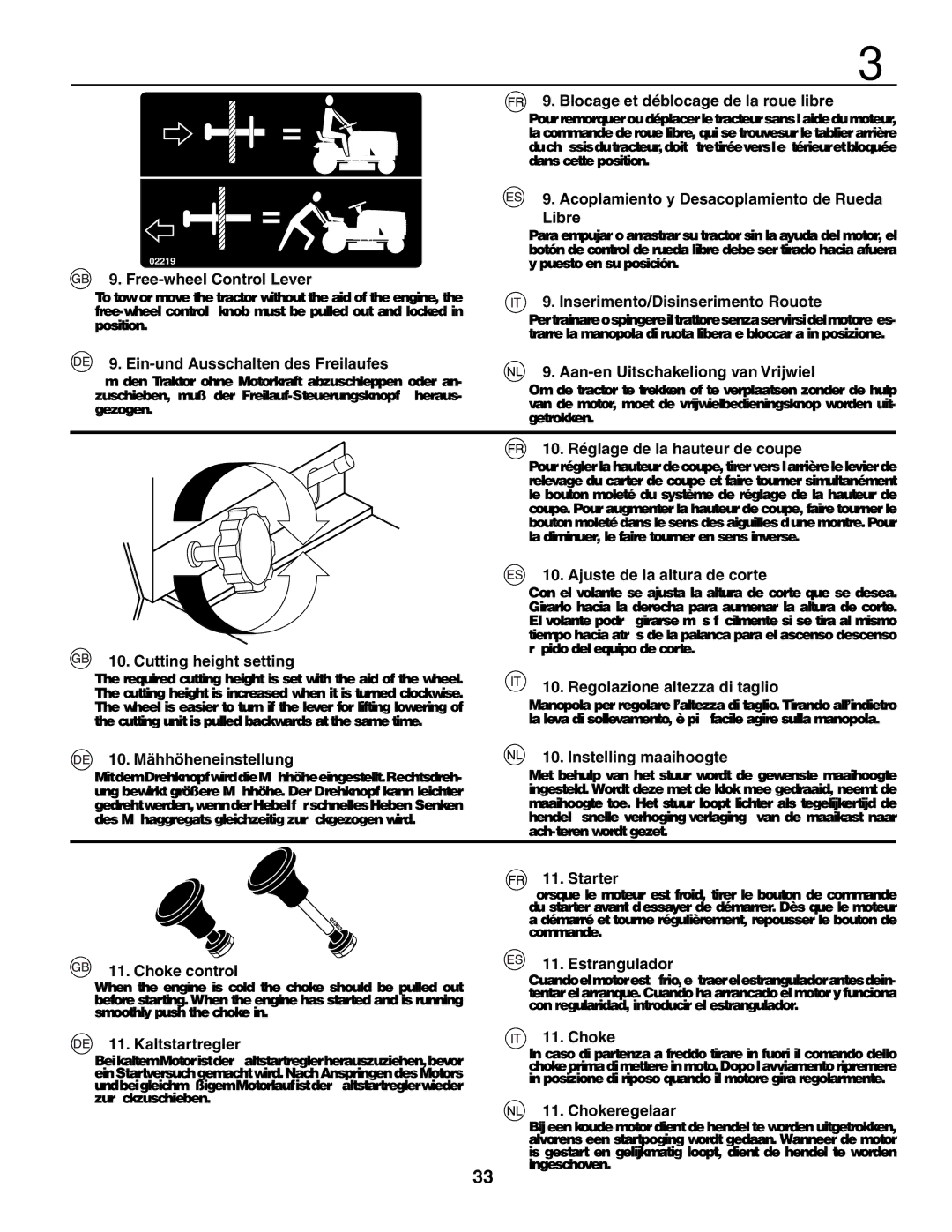 Husqvarna YTH210XP Free-wheel Control Lever, Blocage et déblocage de la roue libre, Inserimento/Disinserimento Rouote 