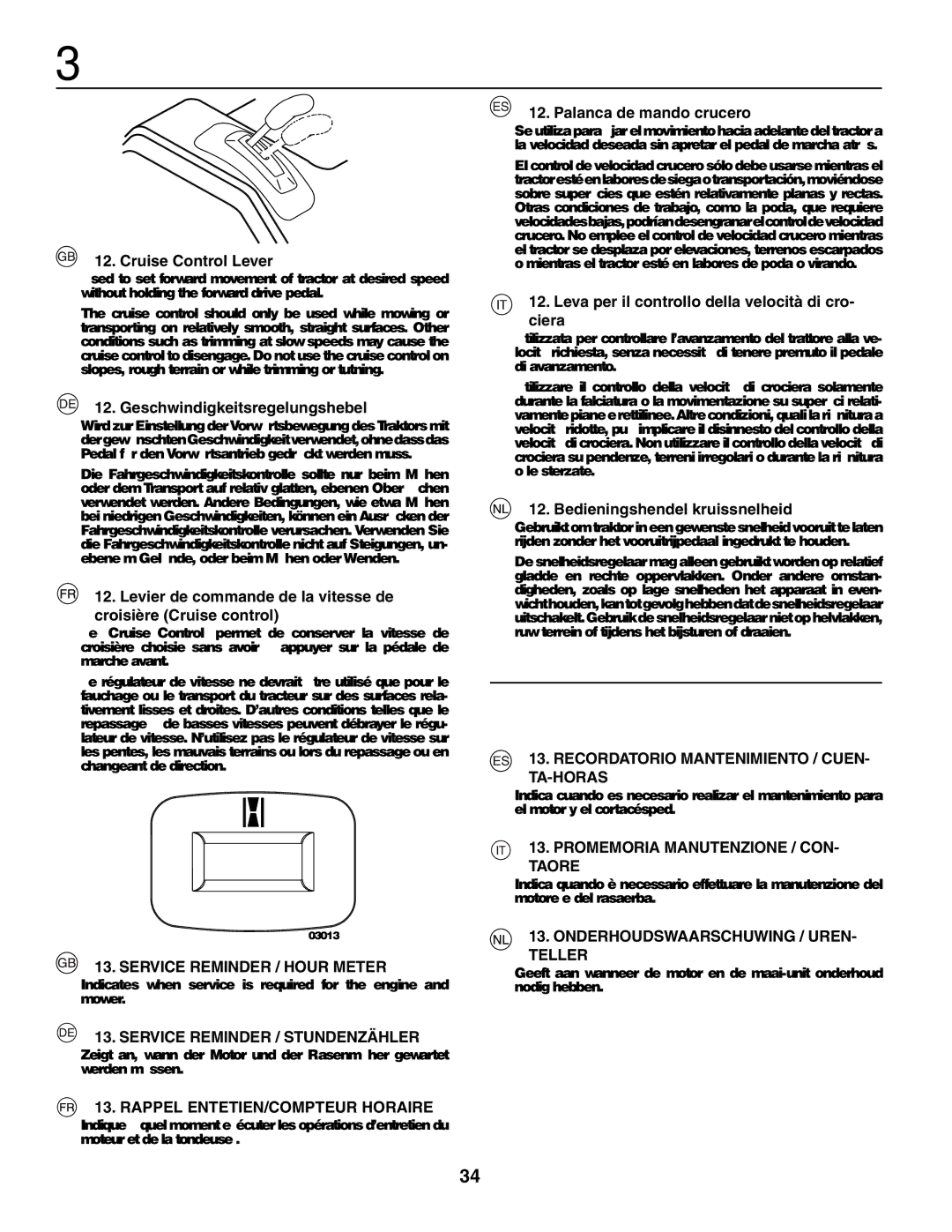 Husqvarna YTH210XP Service Reminder / Hour Meter, Service Reminder / Stundenzähler, Rappel ENTETIEN/COMPTEUR Horaire 