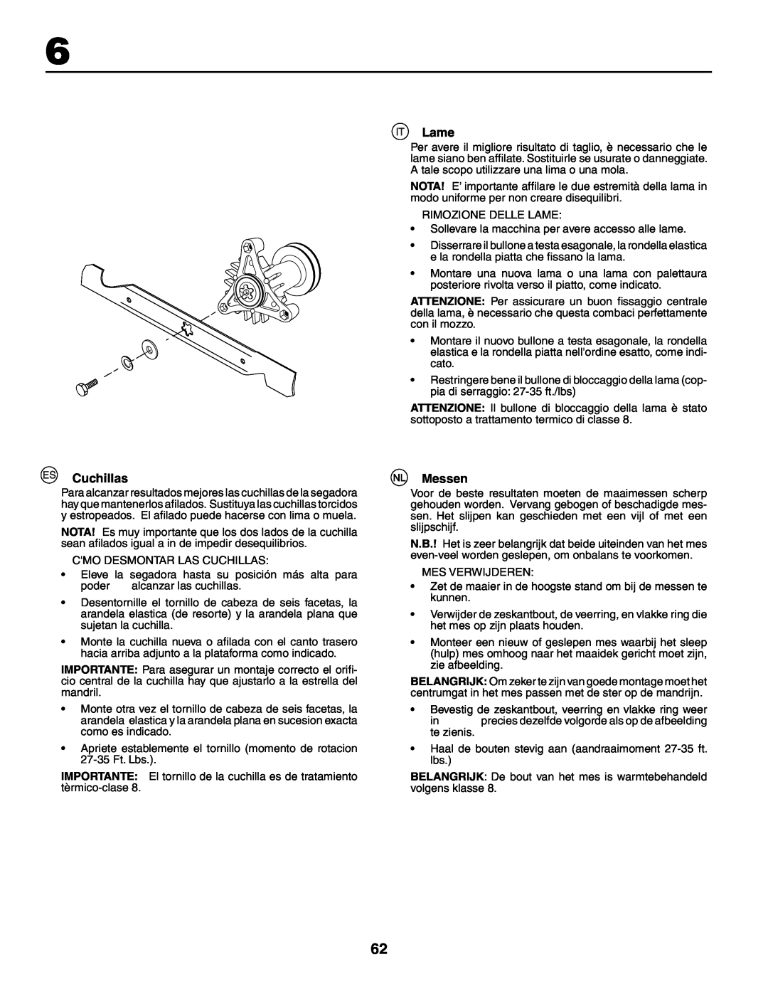 Husqvarna YTH210XP instruction manual Cuchillas, Lame, Messen 
