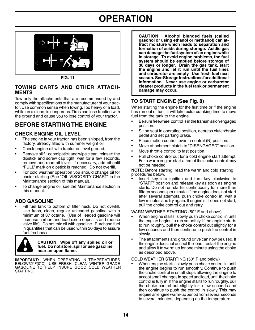 Husqvarna YTH2148 Before Starting the Engine, Towing Carts and Other ATTACH- Ments, Check Engine OIL Level, ADD Gasoline 