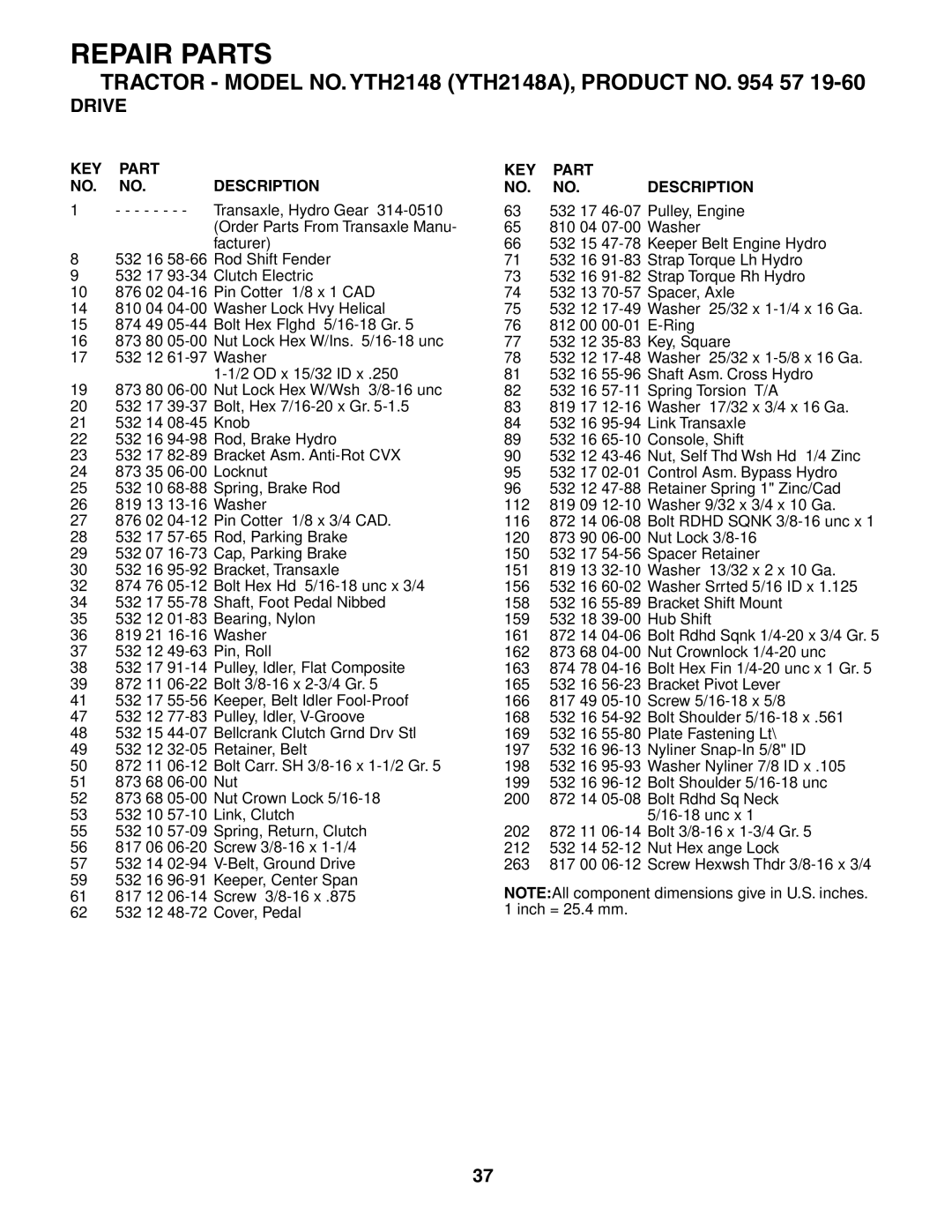 Husqvarna YTH2148 owner manual Repair Parts 