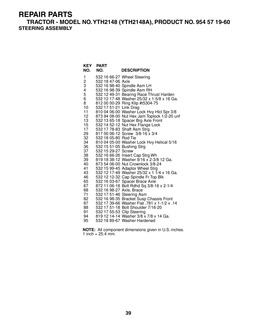 Husqvarna YTH2148 owner manual Repair Parts 