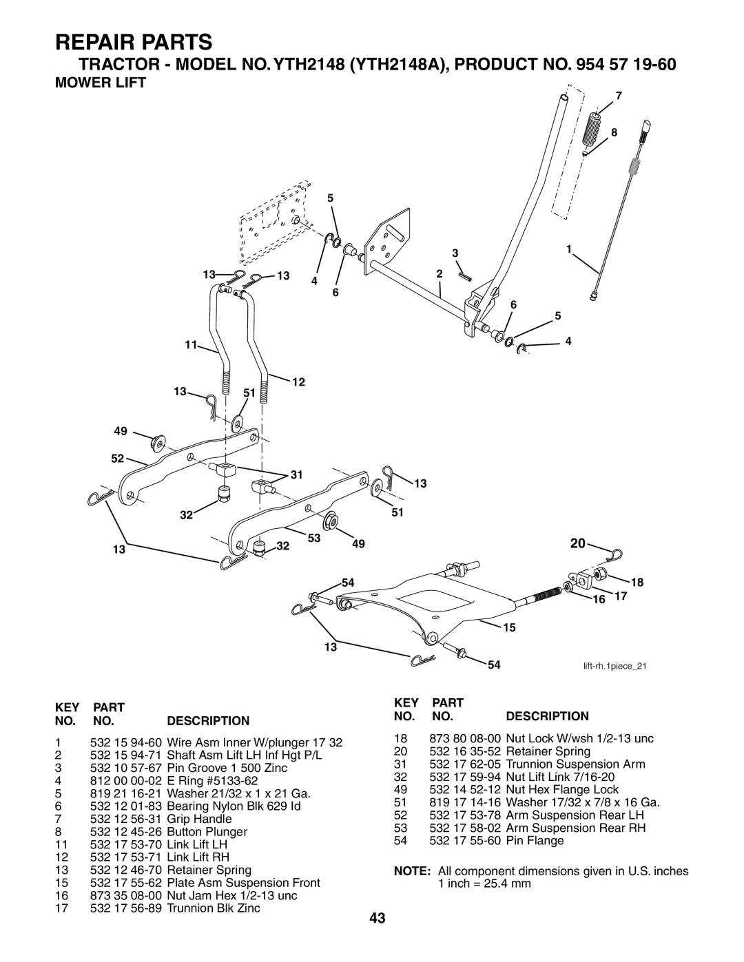 Husqvarna YTH2148 owner manual Mower Lift 