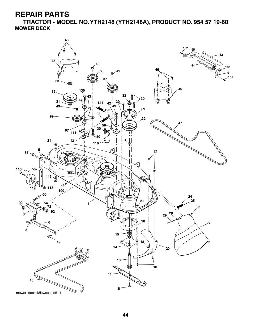 Husqvarna YTH2148 owner manual Mower Deck 