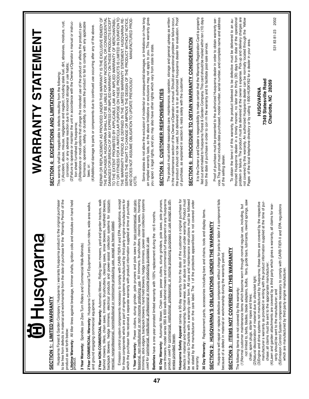 Husqvarna YTH2148 owner manual Warranty Statement 