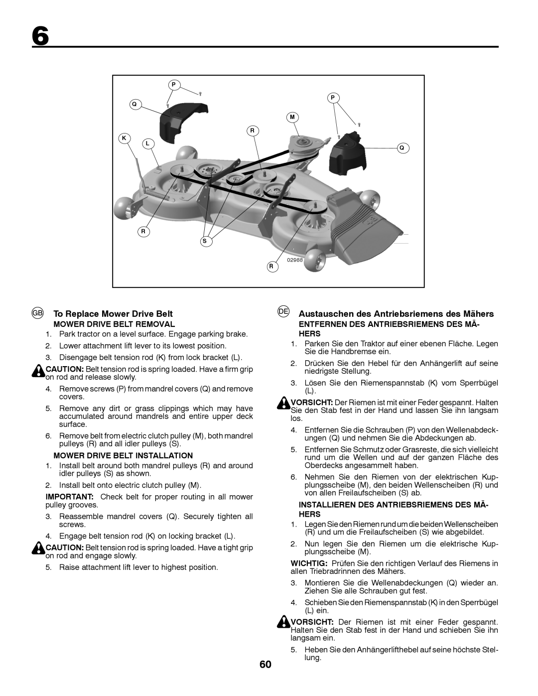 Husqvarna YTH220 TWIN instruction manual To Replace Mower Drive Belt, Austauschen des Antriebsriemens des Mähers 