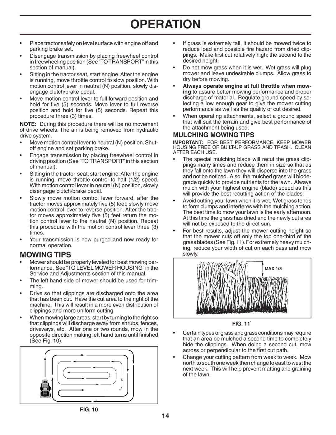 Husqvarna YTH2242 owner manual Mulching Mowing Tips 