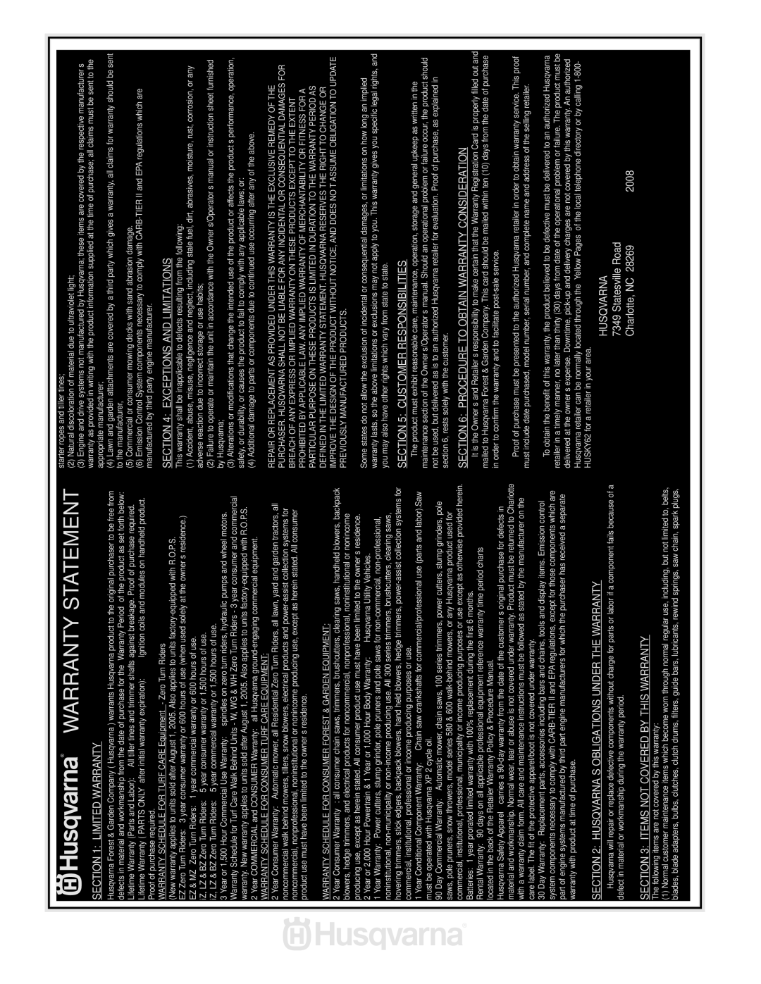 Husqvarna YTH2242 owner manual Warranty Statement 