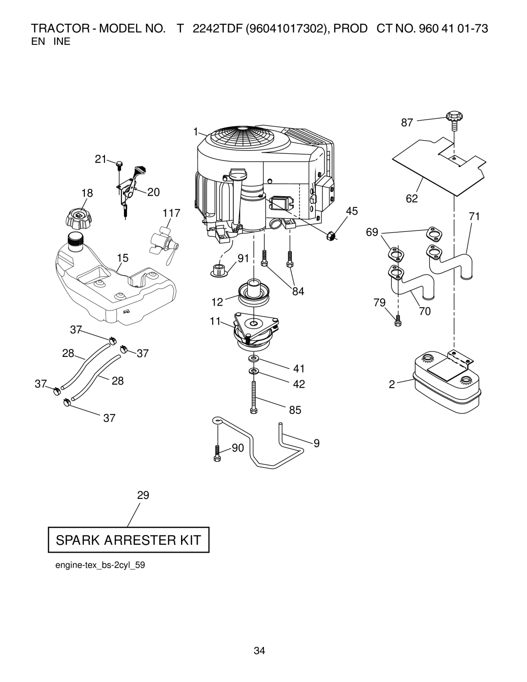 Husqvarna YTH2242TDF owner manual Spark Arrester KIT, Engine 