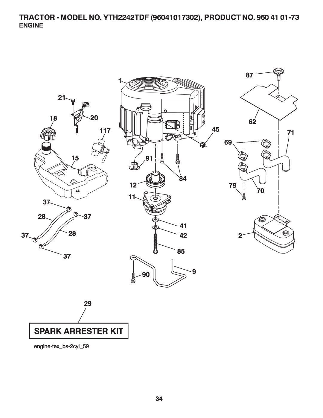 Husqvarna YTH2242TDF owner manual Spark Arrester Kit, Engine, 69 1591 
