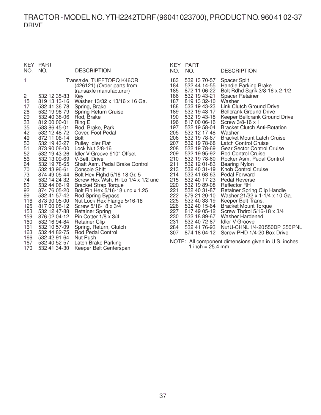 Husqvarna YTH2242TDRF owner manual 183 532 13 Spacer Split 