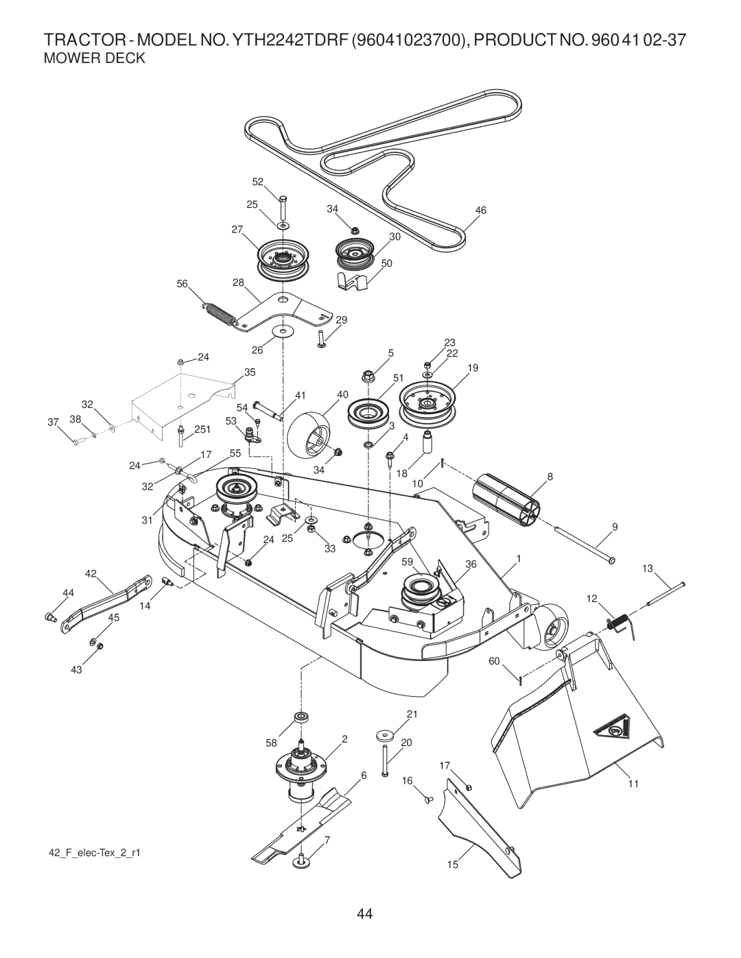 Husqvarna YTH2242TDRF owner manual Mower Deck 