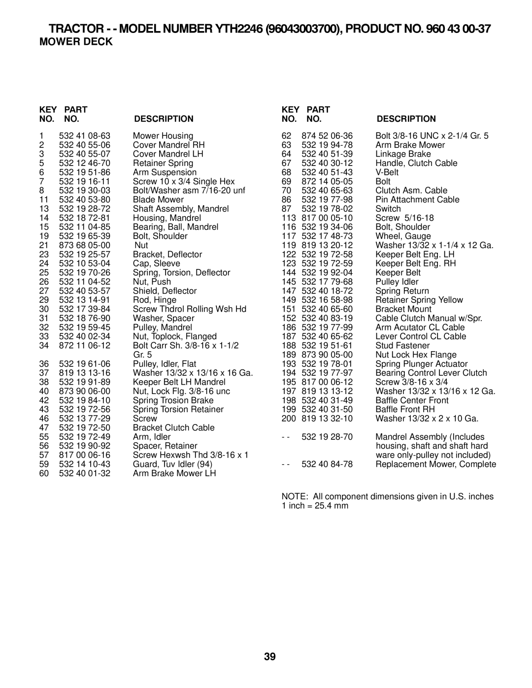 Husqvarna owner manual Tractor - Model Number YTH2246 96043003700, Product no 43 