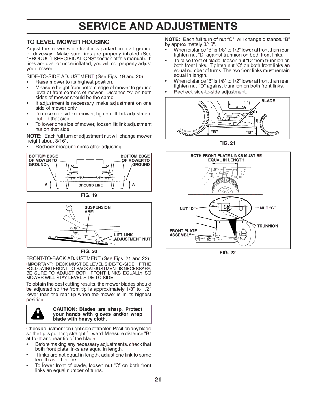 Husqvarna YTH2248 owner manual To Level Mower Housing, FRONT-TO-BACK Adjustment See Figs 