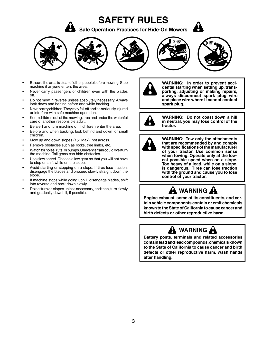 Husqvarna YTH2248 owner manual Safety Rules, Safe Operation Practices for Ride-On Mowers, 7!2.. NN ORDERE TO PREVENT ACCI 