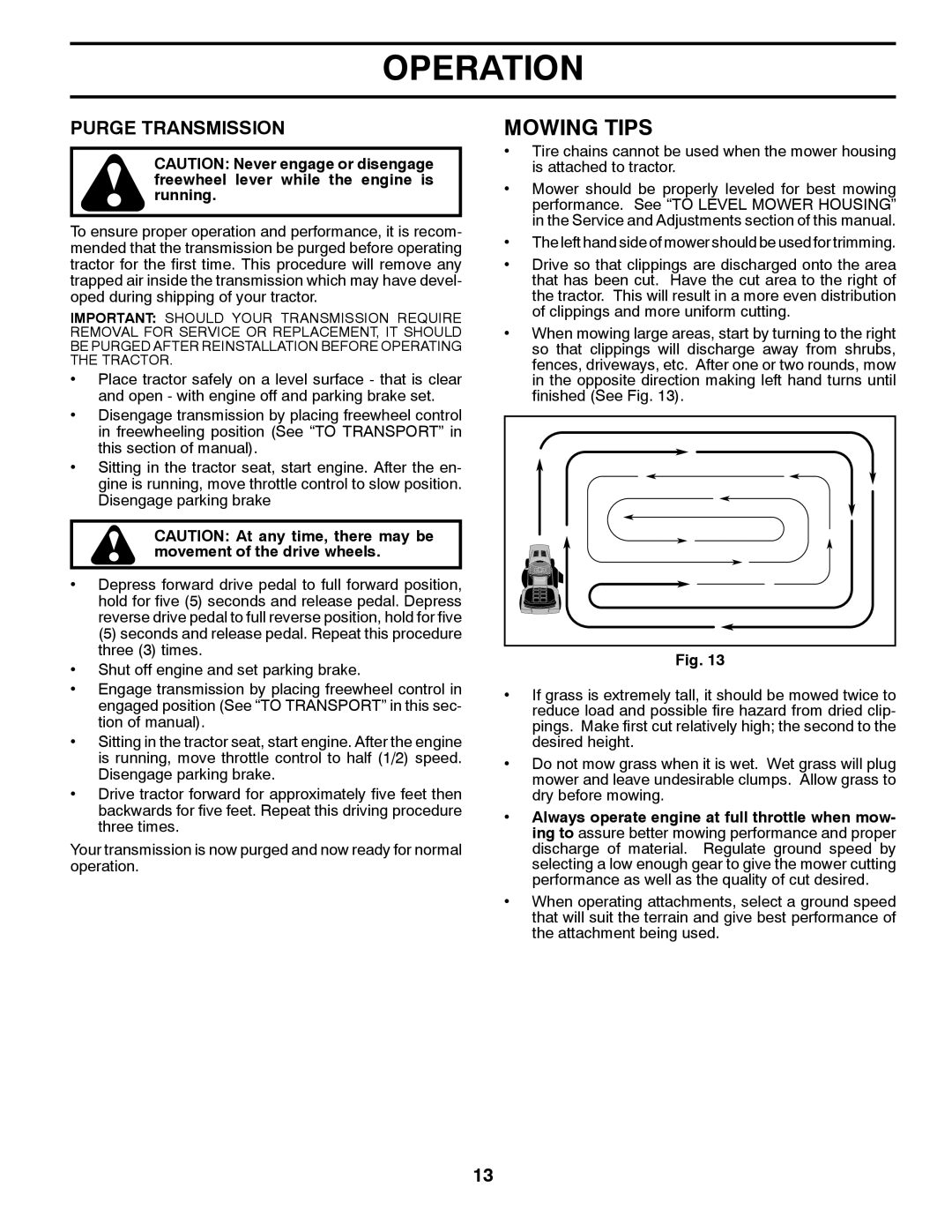 Husqvarna YTH22V42 owner manual Mowing Tips, Purge Transmission 