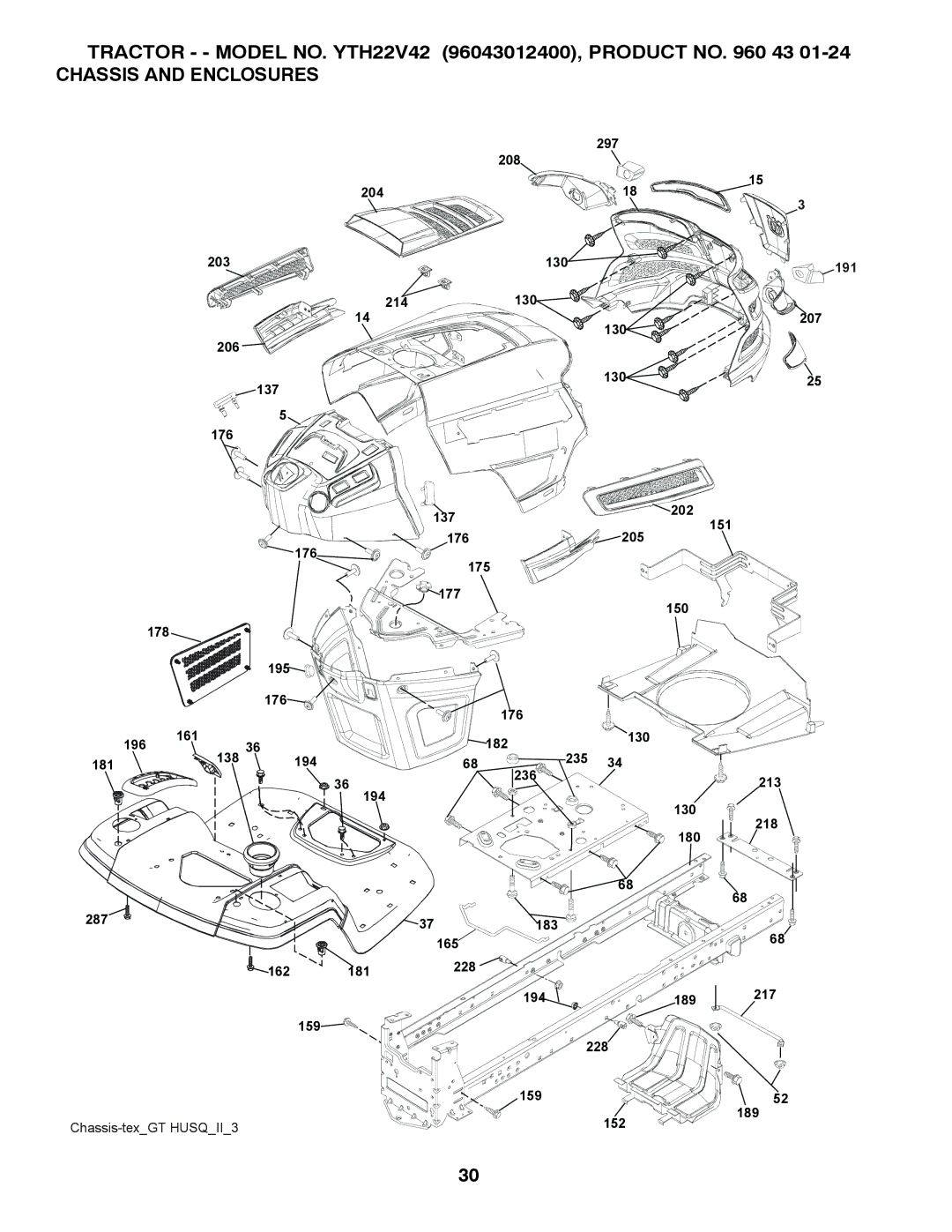 Husqvarna YTH22V42 owner manual Chassis and Enclosures 