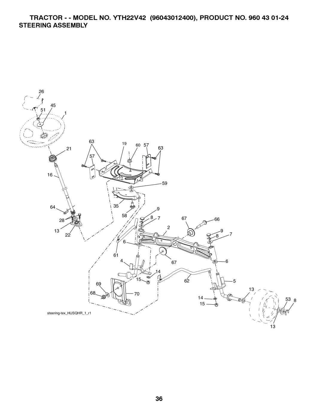 Husqvarna YTH22V42 owner manual Steering Assembly 