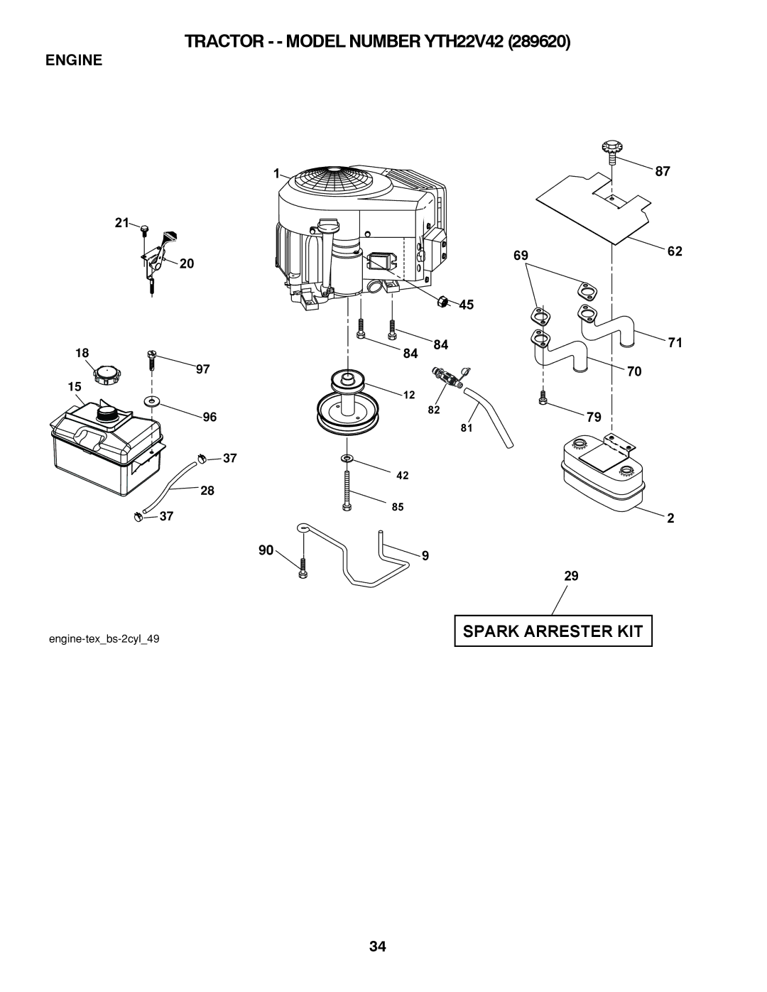 Husqvarna YTH22V42 owner manual Engine 