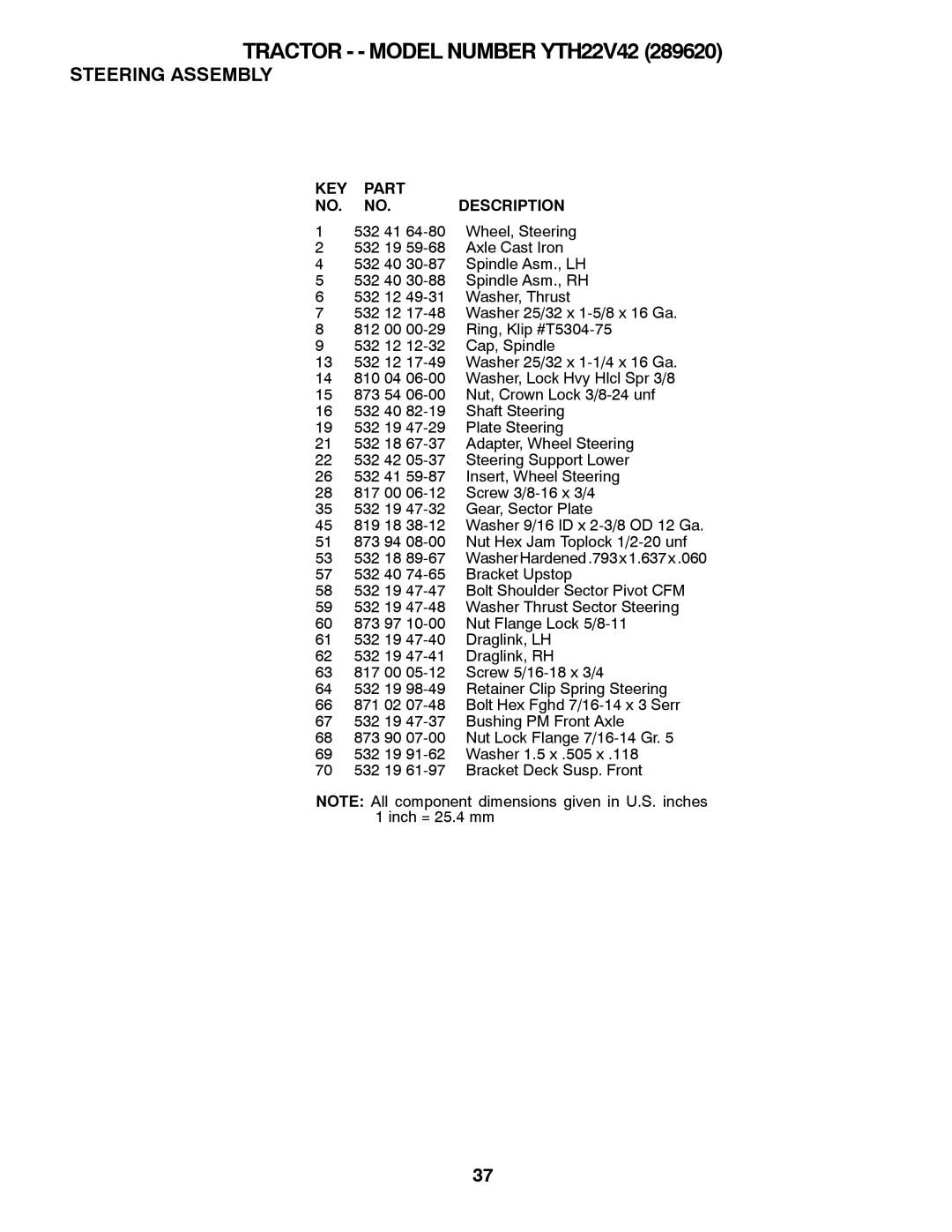 Husqvarna owner manual Tractor - Model Number YTH22V42 