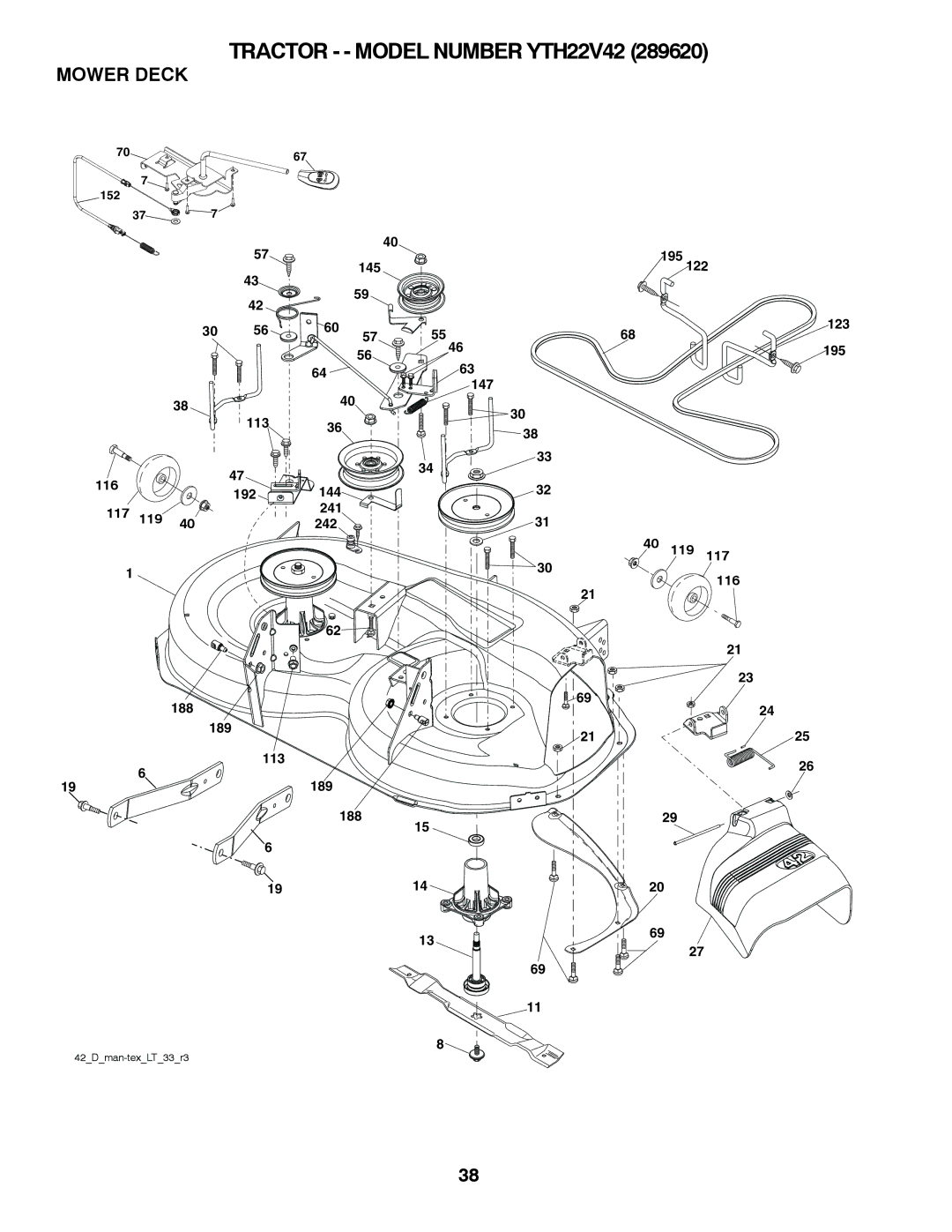 Husqvarna YTH22V42 owner manual Mower Deck 