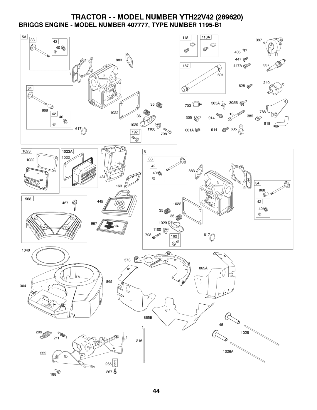 Husqvarna owner manual Tractor - Model Number YTH22V42 