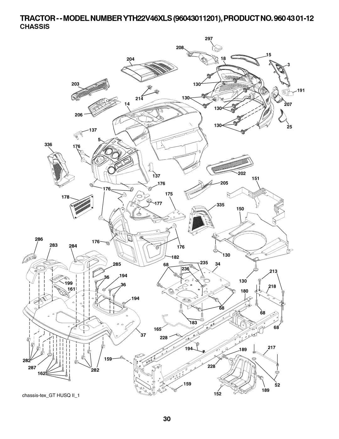 Husqvarna YTH22V46XLS owner manual Chassis 