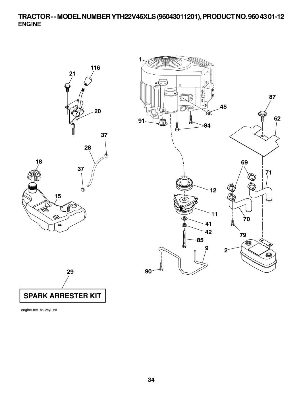 Husqvarna YTH22V46XLS owner manual 30!2+ª!22%34%2ª+4, Engine 