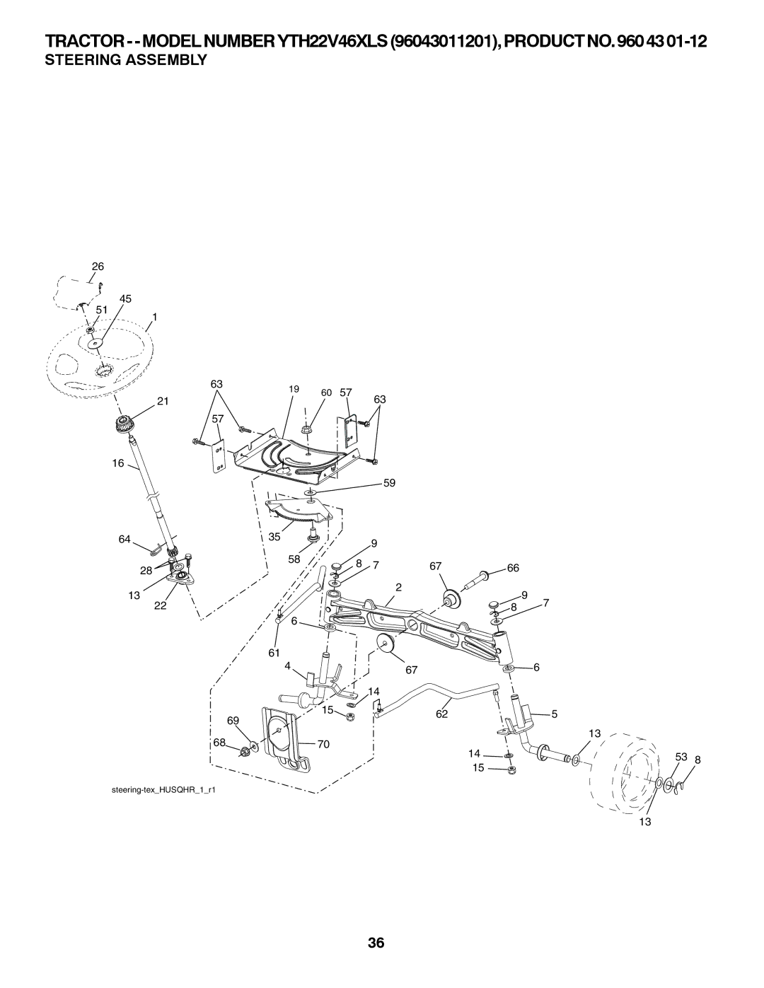 Husqvarna YTH22V46XLS owner manual Steering Assembly 