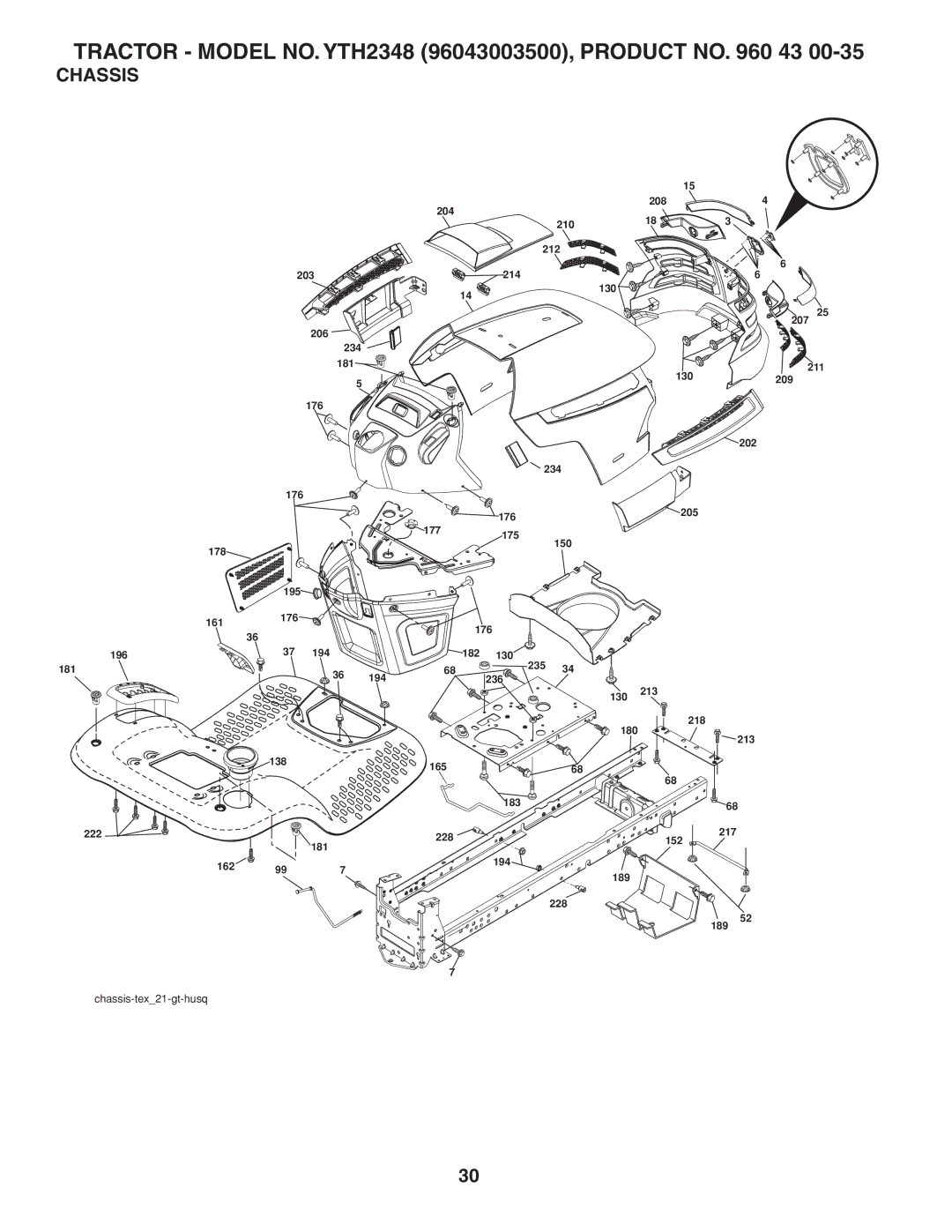 Husqvarna YTH2348 owner manual Chassis 