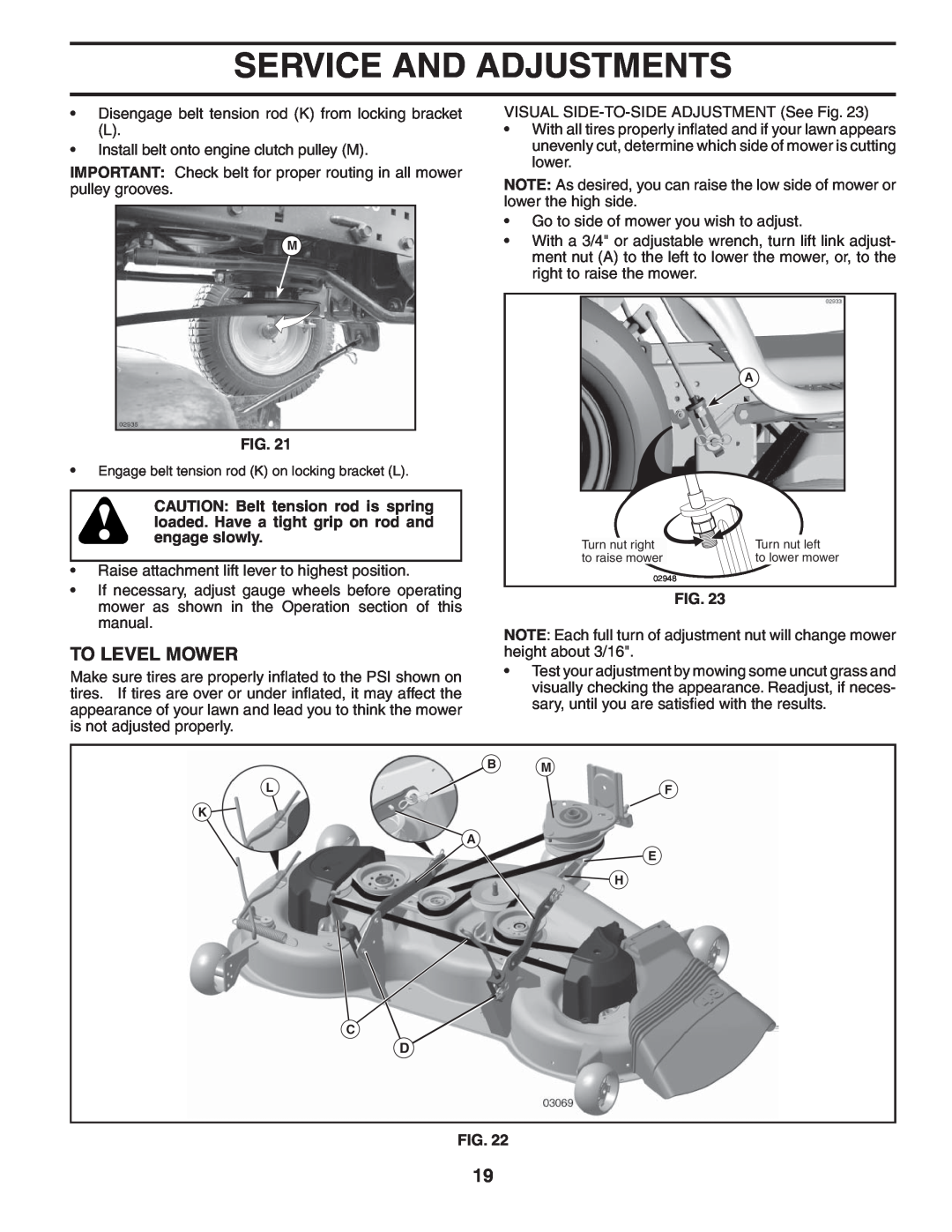 Husqvarna YTH2348 owner manual To Level Mower, Service And Adjustments, Fig 