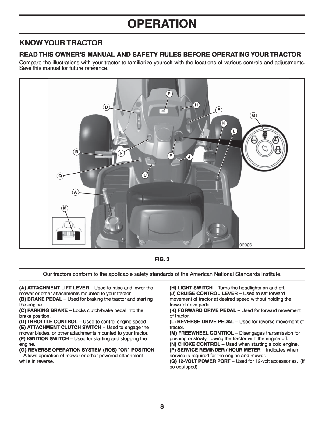 Husqvarna YTH2348 owner manual Know Your Tractor, Operation, Fig 