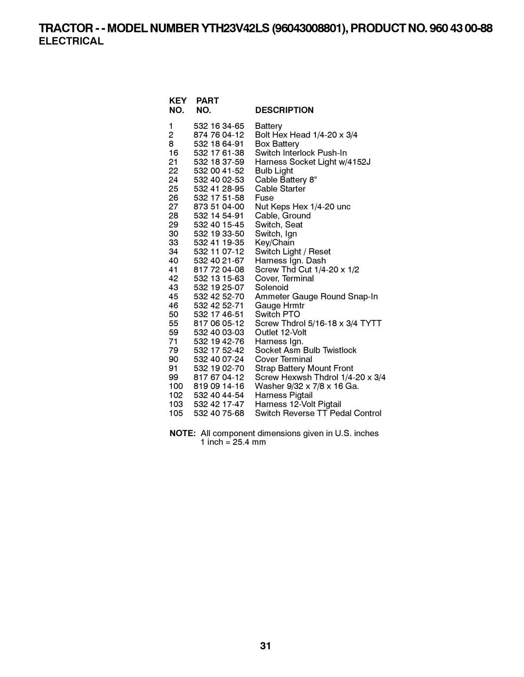 Husqvarna YTH23V42LS owner manual Electrical 