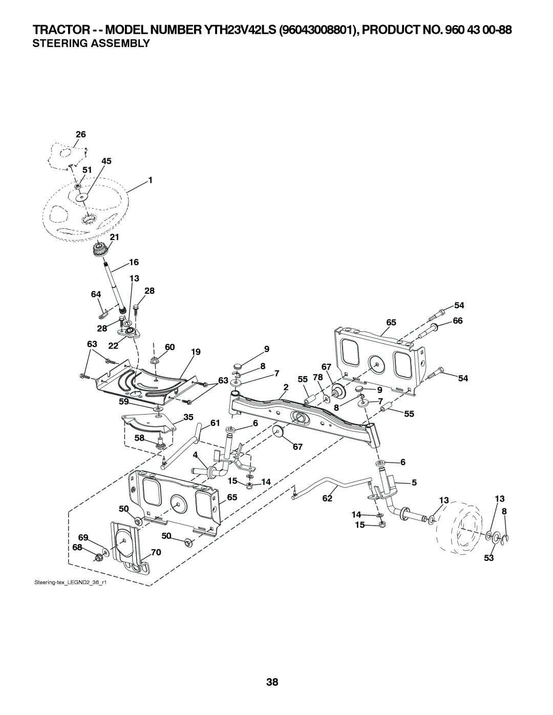 Husqvarna YTH23V42LS owner manual Steering Assembly 