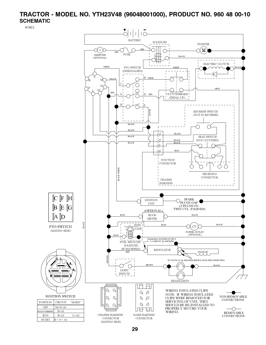 Husqvarna YTH23V48 owner manual Schematic, SCH12 