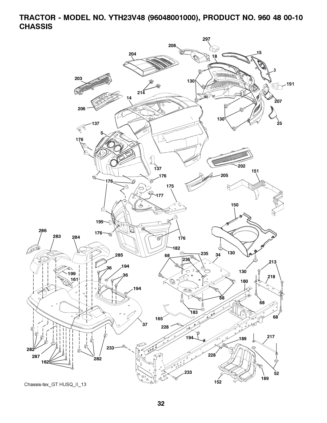 Husqvarna YTH23V48 owner manual Chassis 