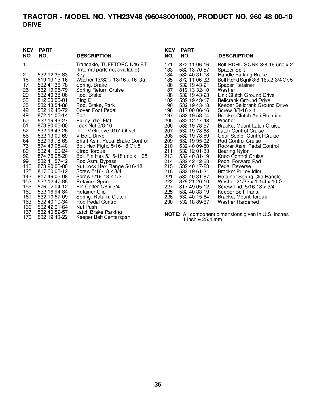 Husqvarna YTH23V48 owner manual Bolt Rdhd Sqnk 3/8-16 x 2-3/4 Gr 