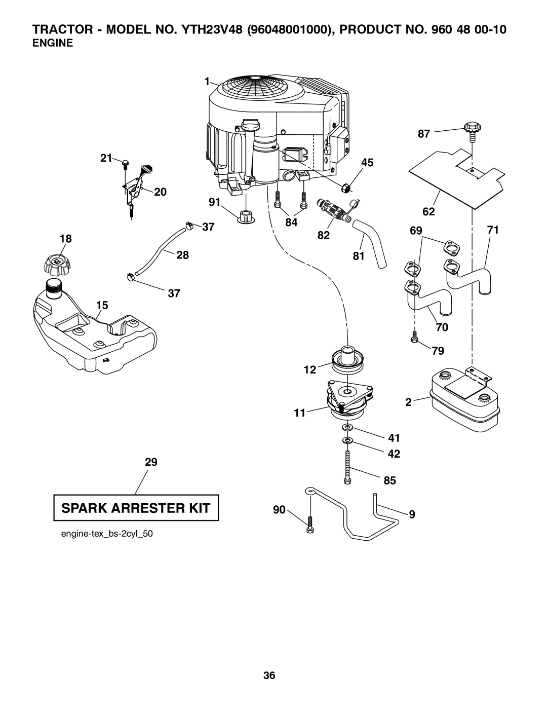 Husqvarna YTH23V48 owner manual Spark Arrester KIT, Engine 